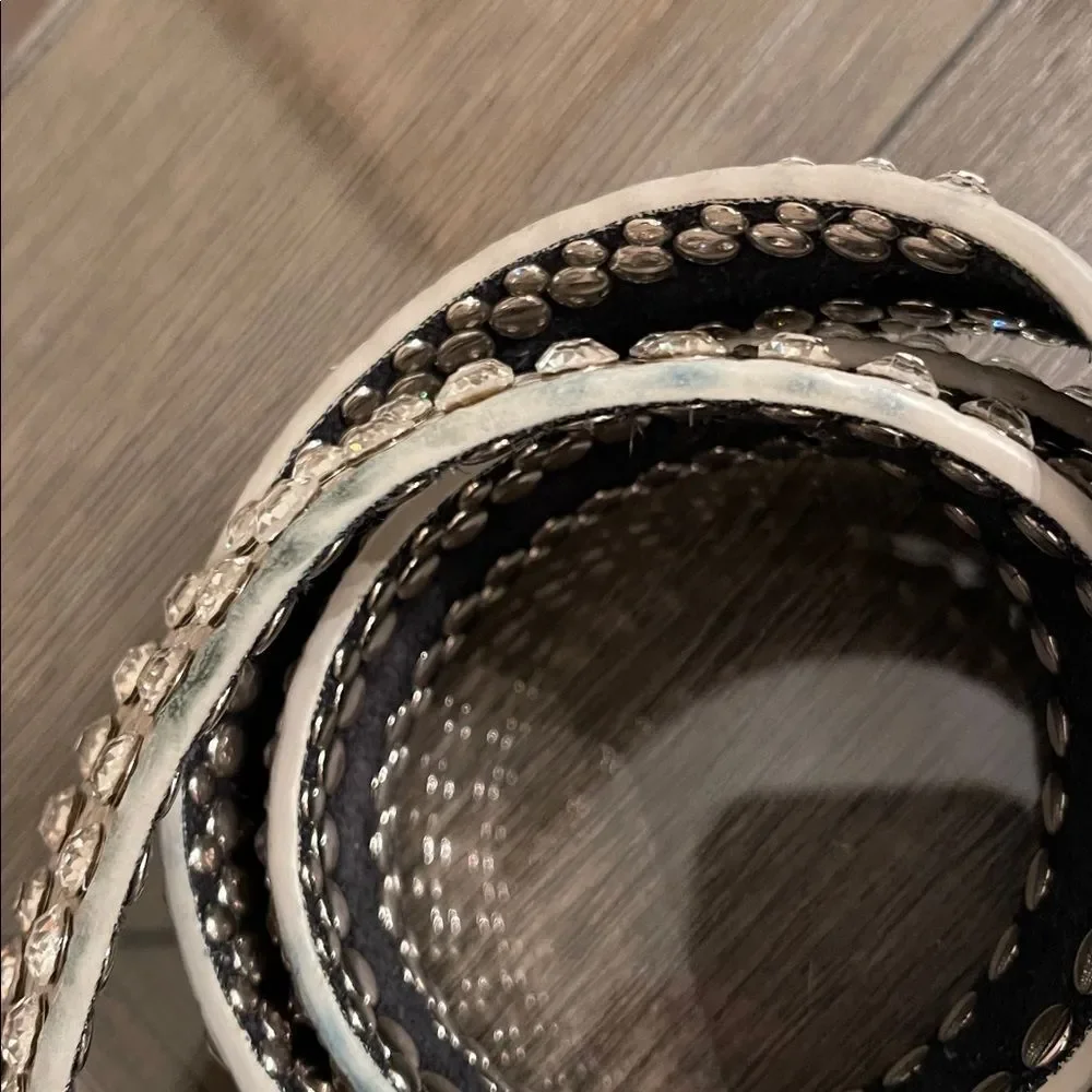 Reptile Embossed Leather Rhinestone Western Belt White Light Grey - SM